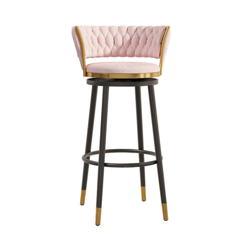 Contemporary Round Velvet Swivel Bar Stool — Gray Seat + Gold Legs