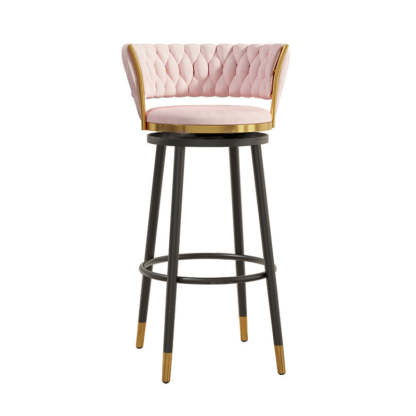 Contemporary Round Velvet Swivel Bar Stool — Gray Seat + Gold Legs