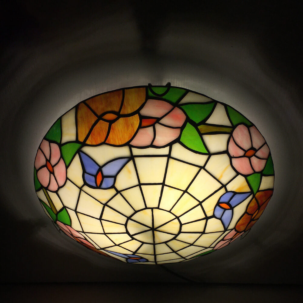 Traditional Tiffany Shell Bead Stained Glass Flush Light — D / 220V-240V For UK/AU
