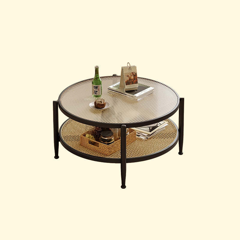 Japanese Glass Rattan Solid Wood End Table