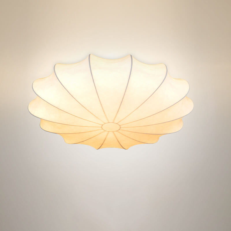 Nordic White Beige Round Faux Silk Flush Ceiling Light
