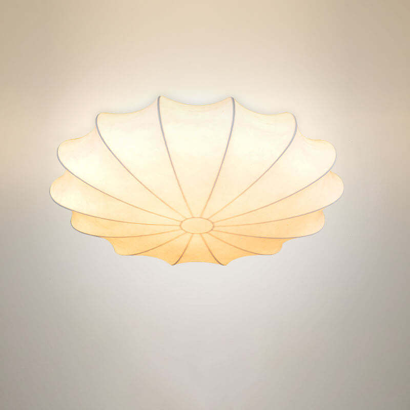 Nordic White Beige Round Faux Silk Flush Ceiling Light