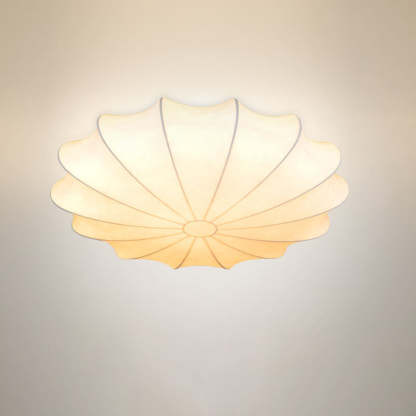 Nordic White Beige Round Faux Silk Flush Ceiling Light