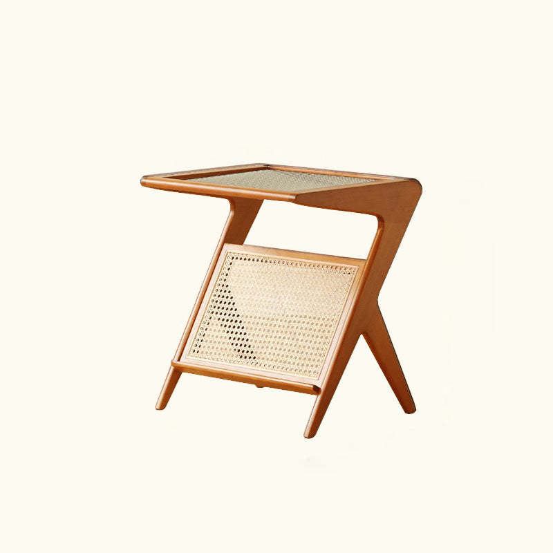 Japanese Rattan Rectangular Side Table 1-Shelf