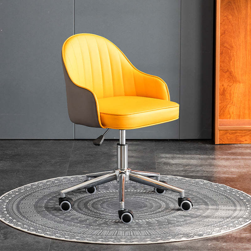 Modern Leather Steel Movable Desk Chair — Steel - Chrome / Yellow & Gray