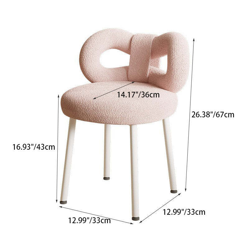 Modern Art Deco Lambswool Leather Round Vanity Stool — B / Lambswool / Pink