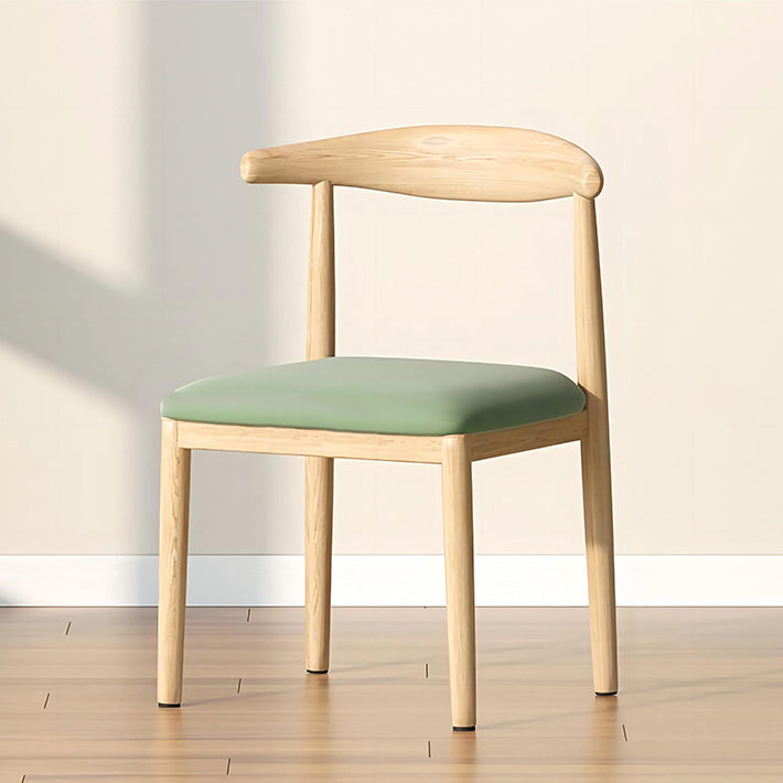 Modern Leather Fabric Steel Dining Chair — Emulsion / Walnut Color & Black