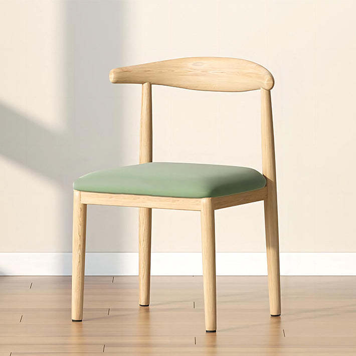Modern Leather Fabric Steel Dining Chair — Emulsion / Walnut Color & Black