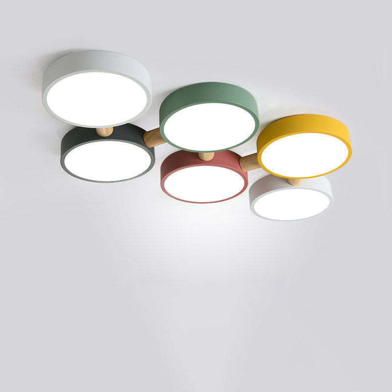 Scandinavian Macaron Iron Geometric Wood LED Flush Light