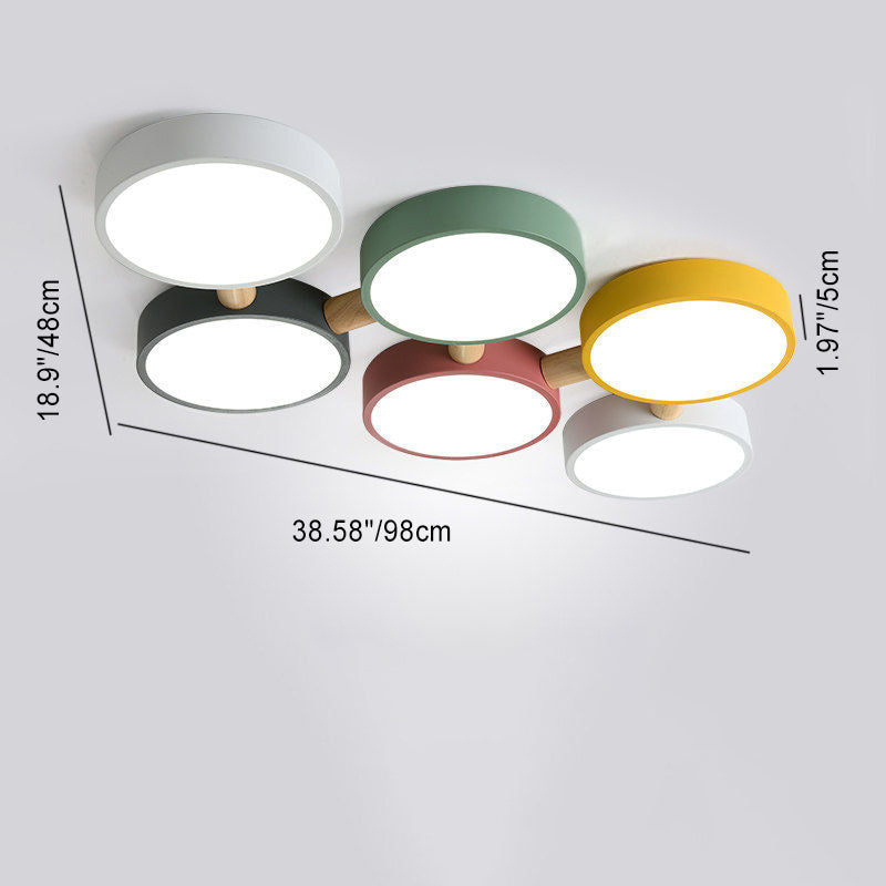 Scandinavian Macaron Iron Geometric Wood LED Flush Light