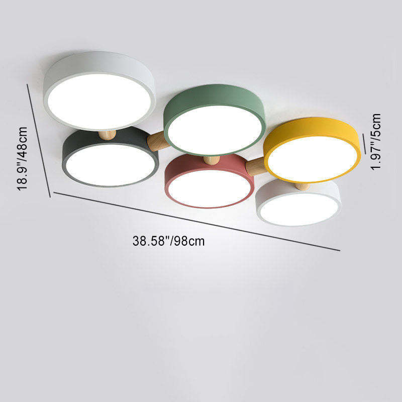 Scandinavian Macaron Iron Geometric Wood LED Flush Light