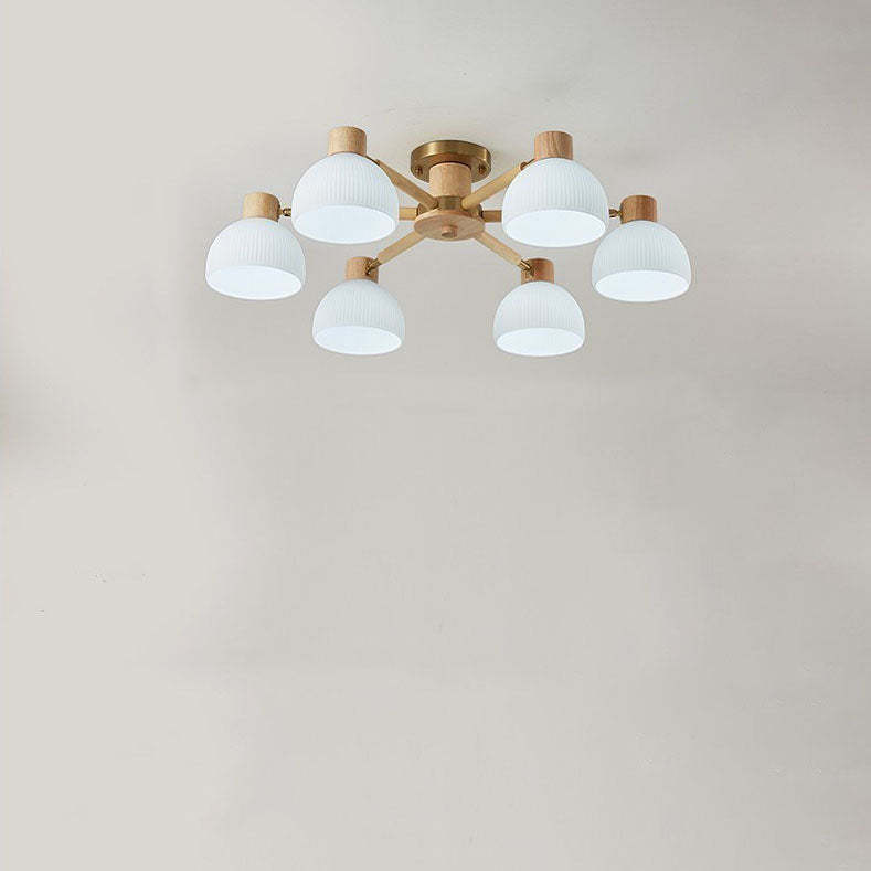 Japanese Wabi-Sabi Rubberwood Glass Flush Light