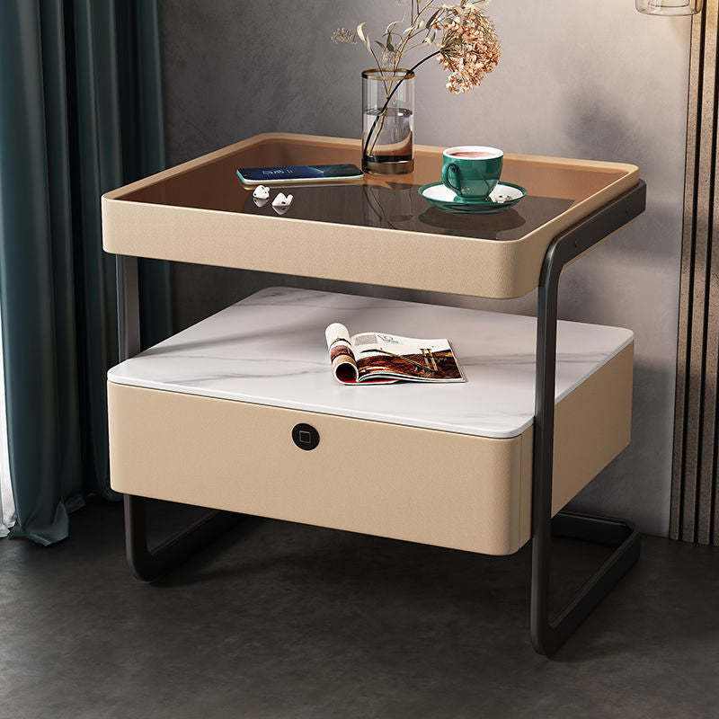 Minimalist Lock Tempered Glass Iron Nightstand