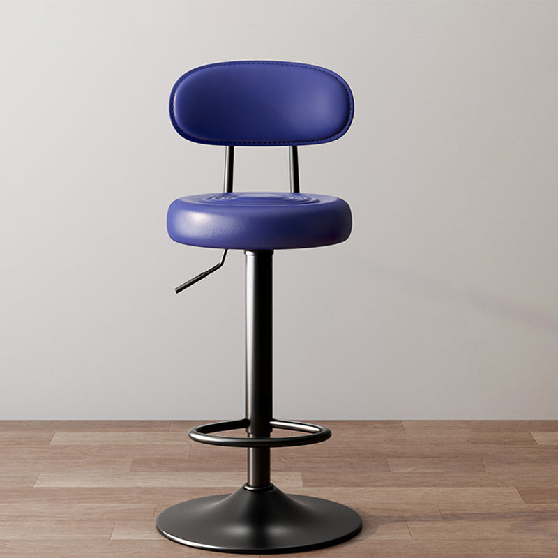 Minimalist Round Curved-Back Leather Metal Bar Stool