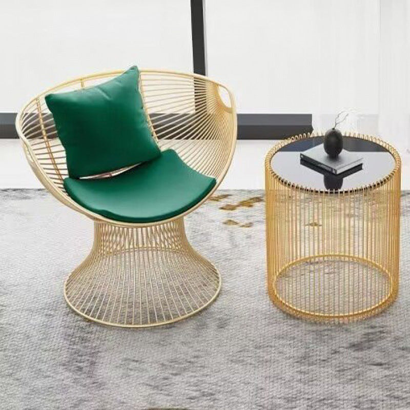 Luxury Oval Curved Upholstered Iron Chair — Gray