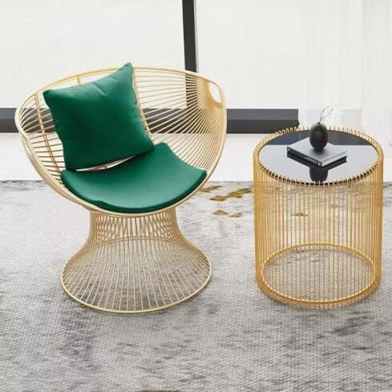Luxury Oval Curved Upholstered Iron Chair — Gray