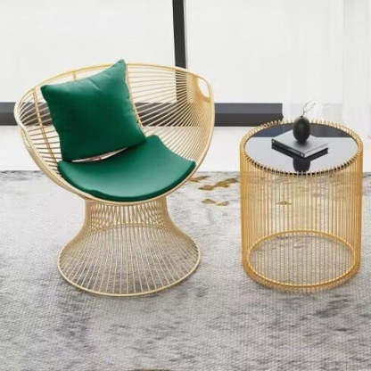 Luxury Oval Curved Upholstered Iron Chair — Gray