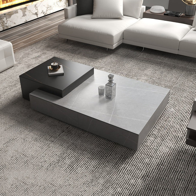 Minimalist Rectangular Rock Plate Wood Coffee Table — 4 Drawers / F