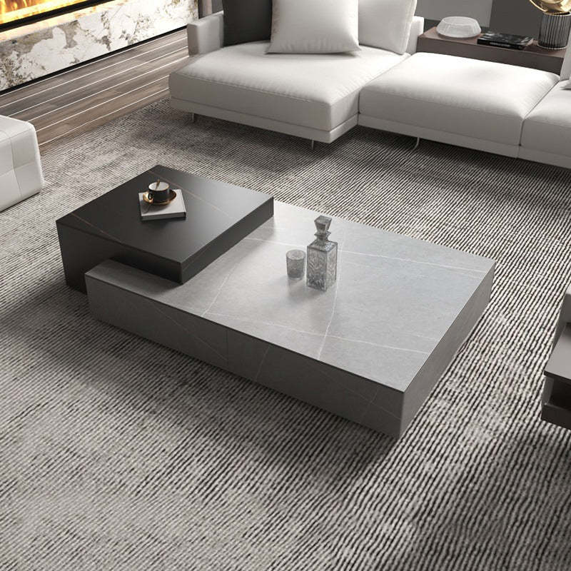 Minimalist Rectangular Rock Plate Wood Coffee Table — 4 Drawers / F