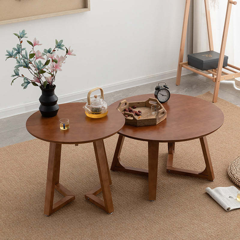 Contemporary Wood V-Leg Coffee Table — Walnut Wood Color