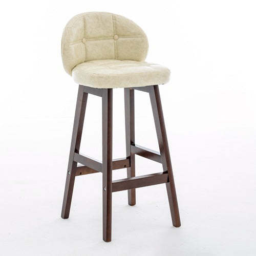 Minimalist Wood Leather Bar Stool — Dark Brown / Blue