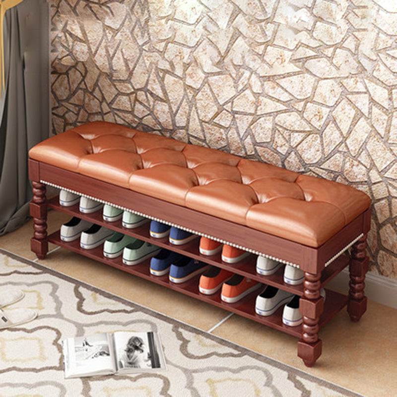 Vintage Microfiber Leather Wood Ball Shoe Storage 2-Shelf