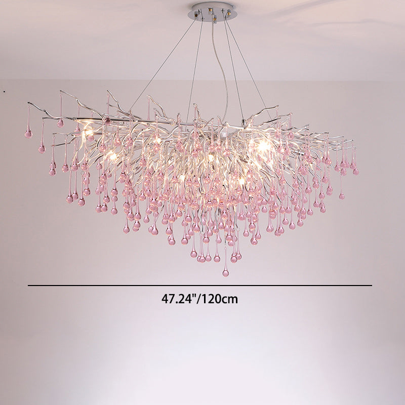 Modern Crystal Glass Aluminum Branch Water Drop Chandelier