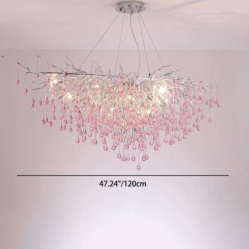 Modern Crystal Glass Aluminum Branch Water Drop Chandelier