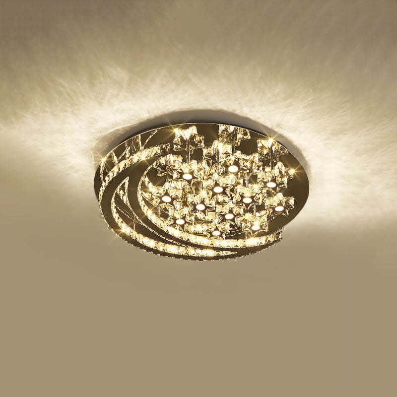 Romantic Stainless Steel Crystal Star Moon LED Flush Light — 18 Star / 220V-240V For UK/AU / Infinitely Dimmable