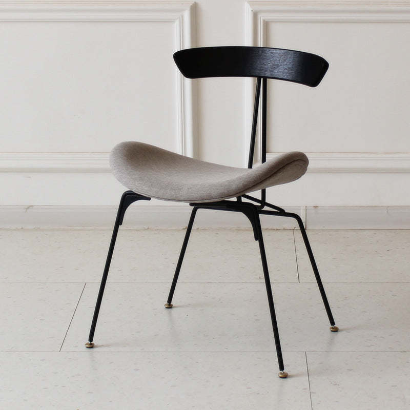 Industrial Ant Arch Wood Leather Dining Chair — Dark Gray - Fabric / Black