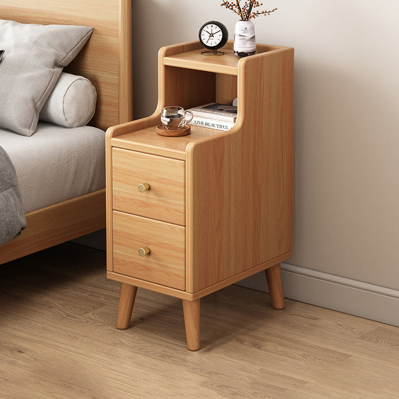 Chinese Wood Nightstand 2-Drawer Shelf