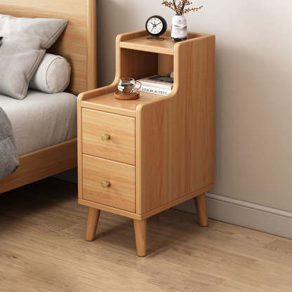 Chinese Wood Nightstand 2-Drawer Shelf