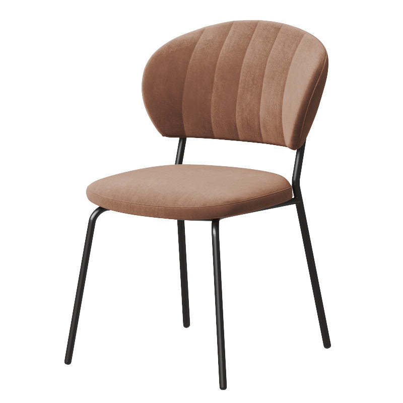 Nordic Round Upholstered Dining Chair — Flannel Dark Green Seat + Black Legs