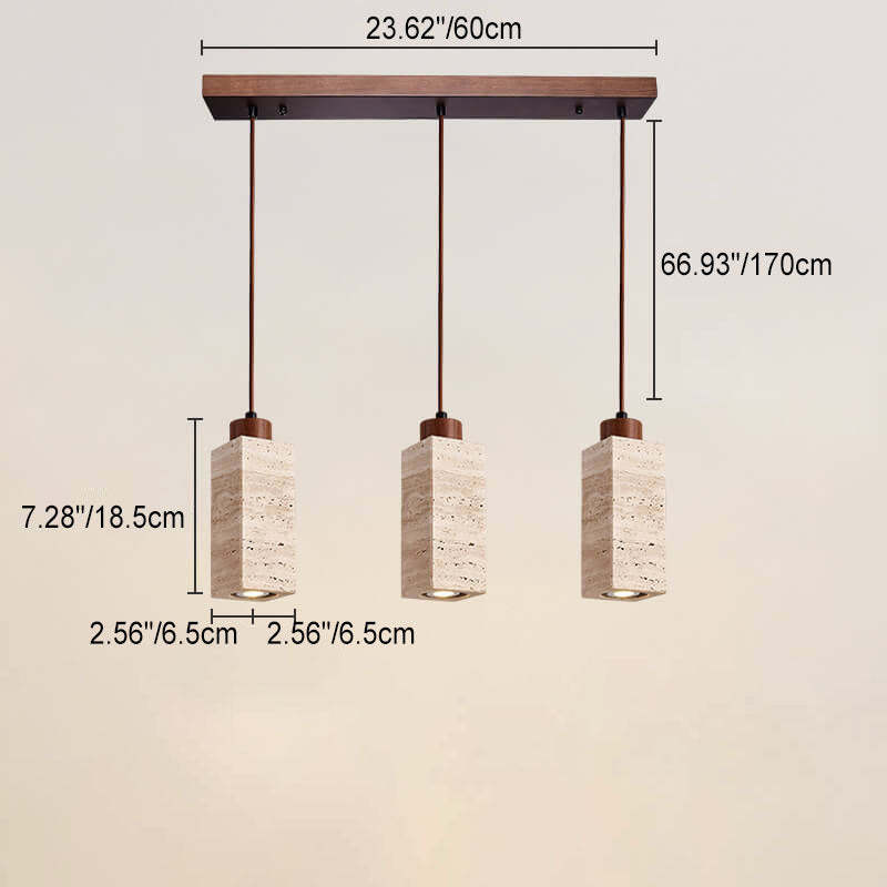 Japanese Wabi-Sabi Solid Wood Stone Island Chandelier