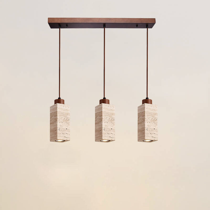 Japanese Wabi-Sabi Solid Wood Stone Island Chandelier