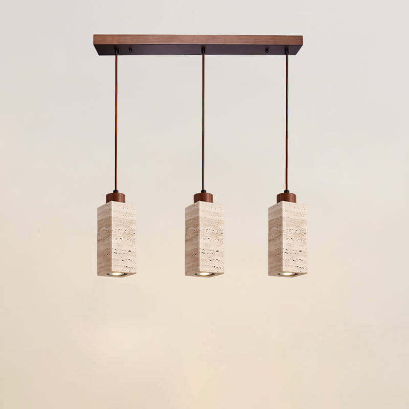 Japanese Wabi-Sabi Solid Wood Stone Island Chandelier