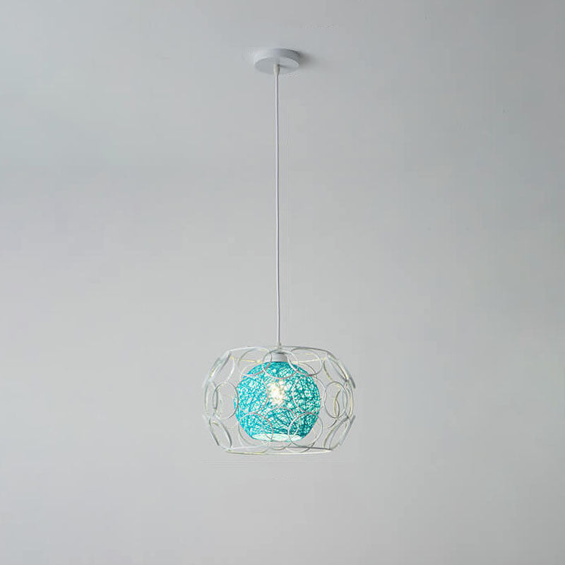 Nordic Woven Hemp Ball Iron Drum Pendant
