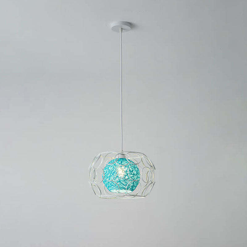 Nordic Woven Hemp Ball Iron Drum Pendant