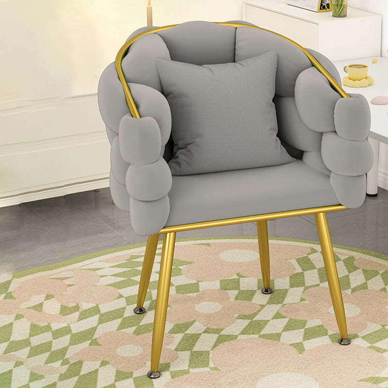 Scandinavian Curved Velvet Tufted Vanity Stool — With Pillow / Latex / Pink