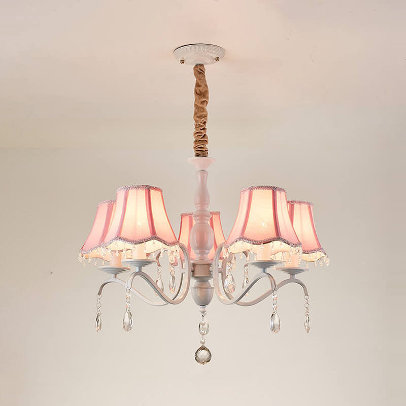 Modern Cone Iron Crystal Fabric Chandelier