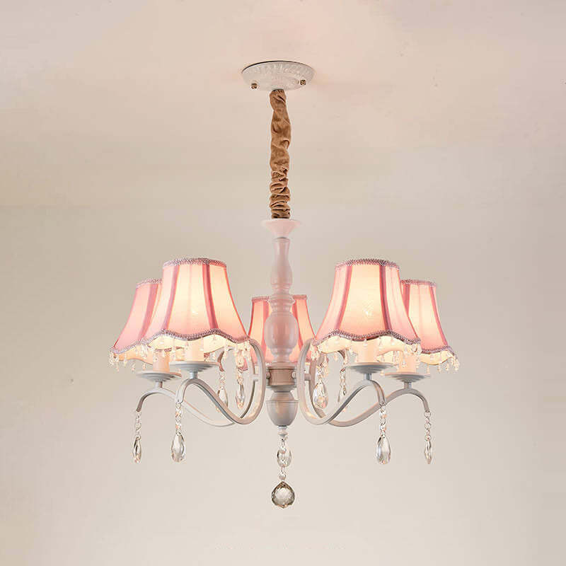 Modern Cone Iron Crystal Fabric Chandelier