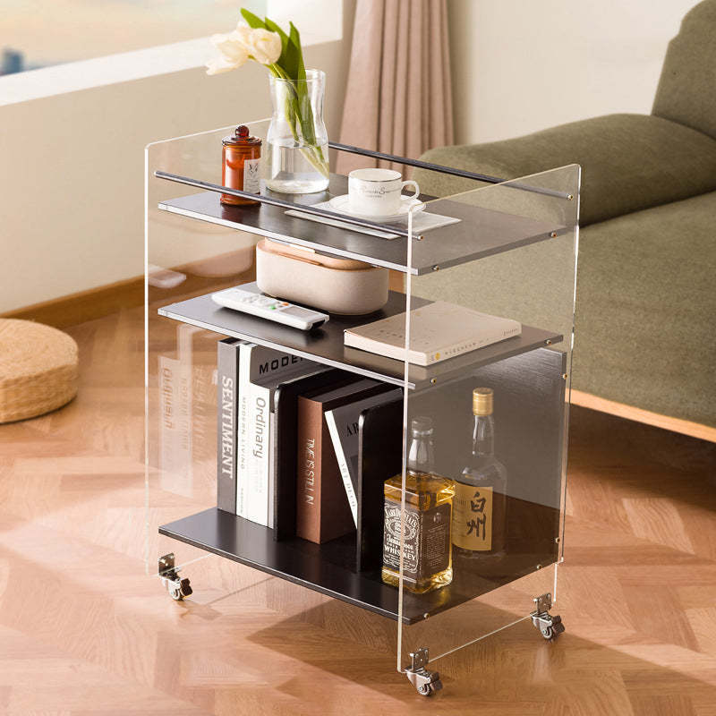 Modern Wood Acrylic Movable Side Table 3-Tier — Black