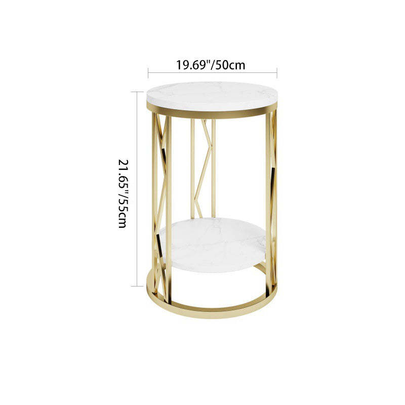 Luxury Round Iron Rock Slab Coffee Table — Gold & Black Gold