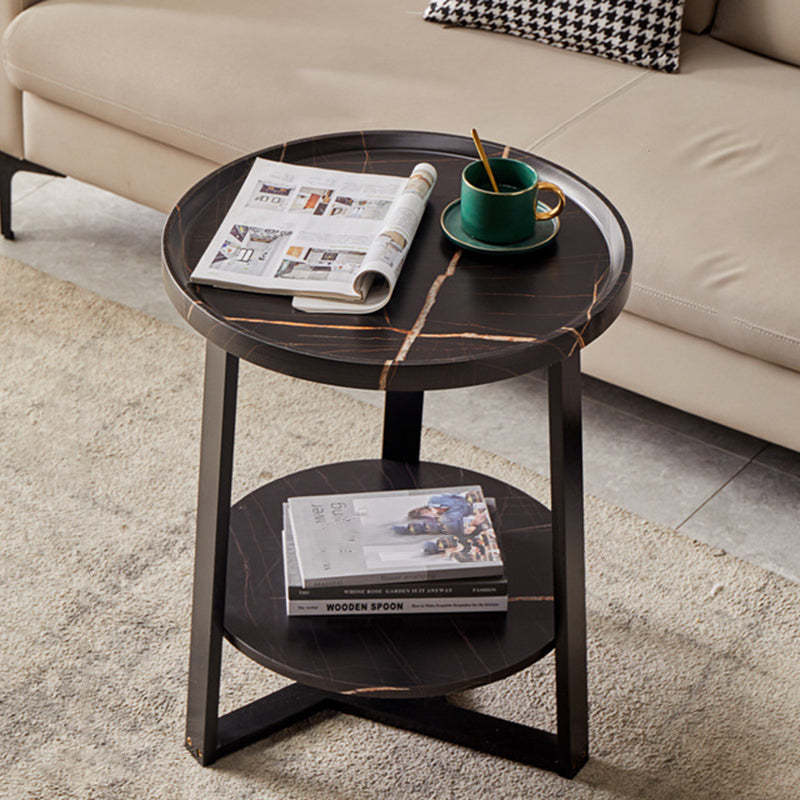 Scandinavian Round Wood Iron 2-Tier End Table