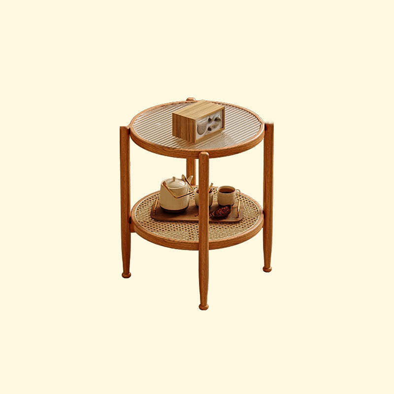 Japanese Glass Rattan Solid Wood End Table