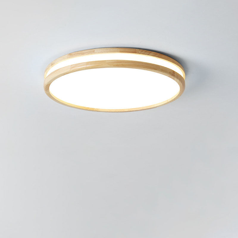 Japanese Round Wooden Slim LED Flush Mount Light — Infinitely Dimmable / 110V-120V For US/CA