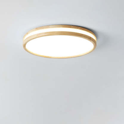 Japanese Round Wooden Slim LED Flush Mount Light — Infinitely Dimmable / 110V-120V For US/CA