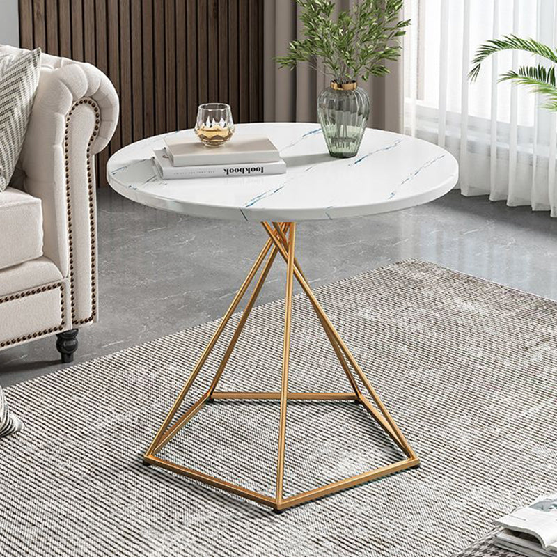 Minimalist Round Marble Metal Polygonal Side Table — Black Table Top + Gold Base