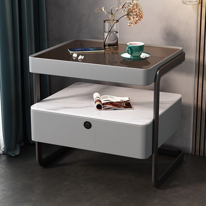 Minimalist Lock Tempered Glass Iron Nightstand
