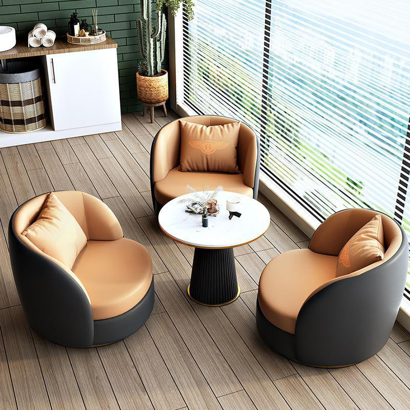 Modern Round Leather Swivel Accent Chair